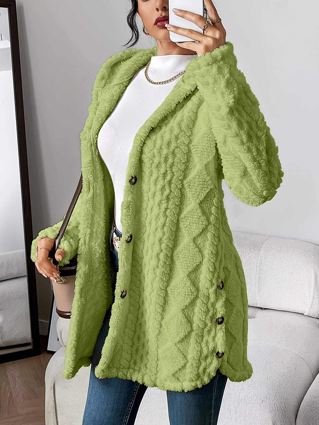 Plush Diamond Hooded Longline Cardigan