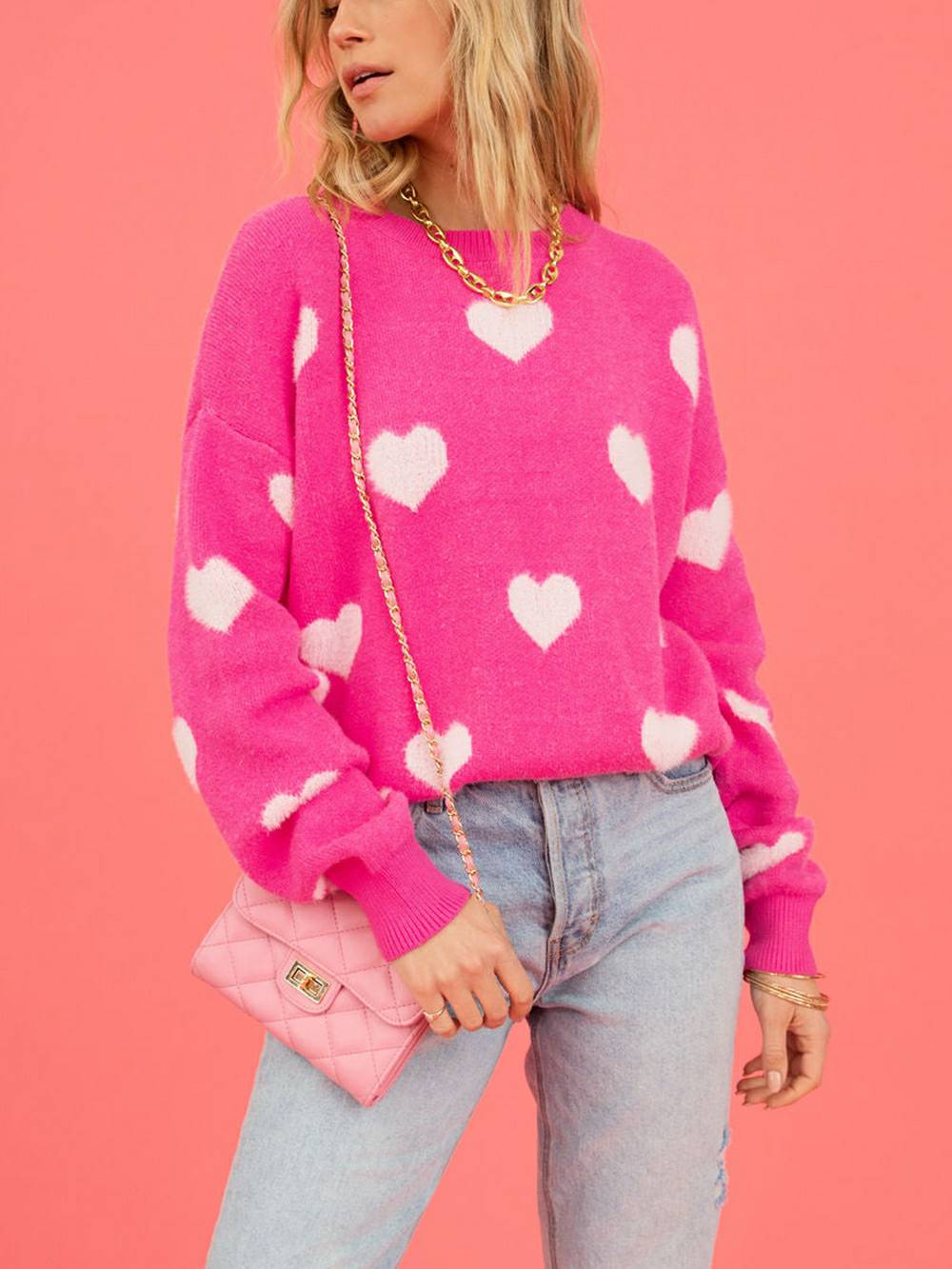 Valentine Heart Pattern Crewneck Pullover