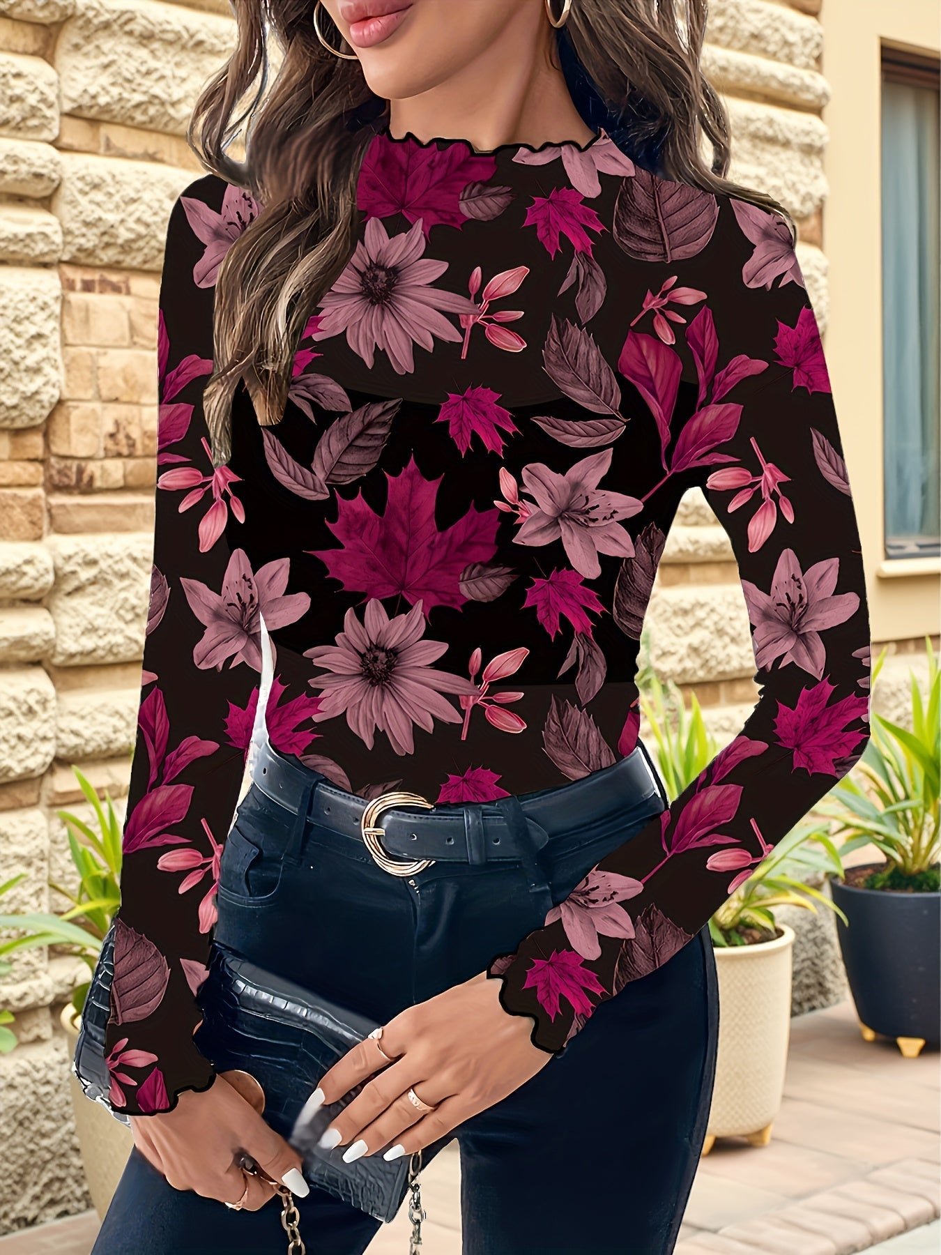 Elegant Sheer Purple Floral Mesh Top