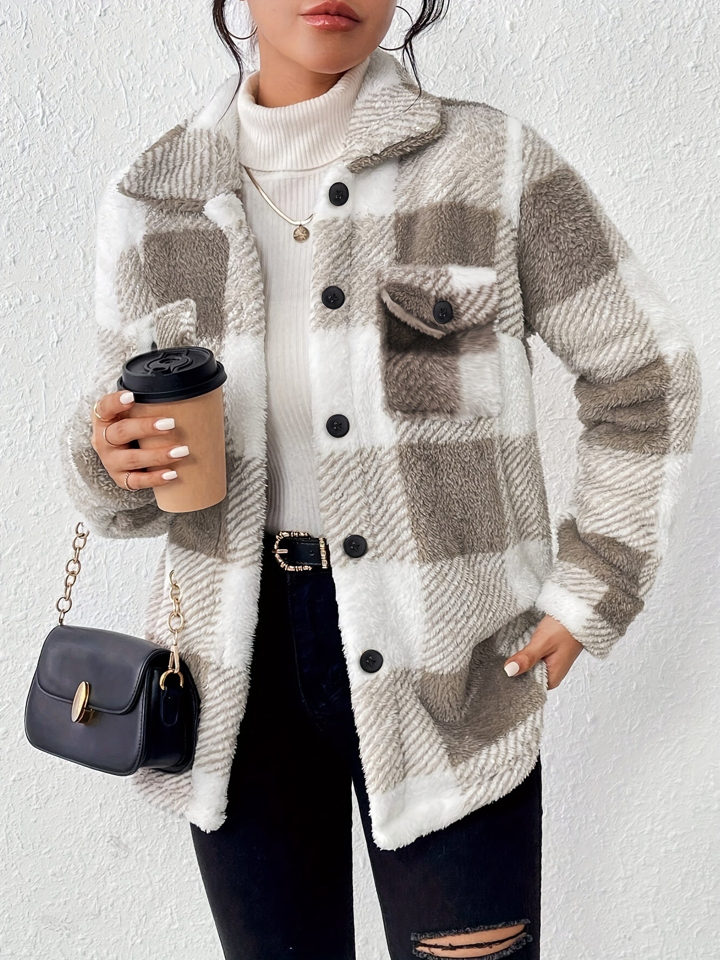 Cozy Yellow-White Plaid Fleece Jacket