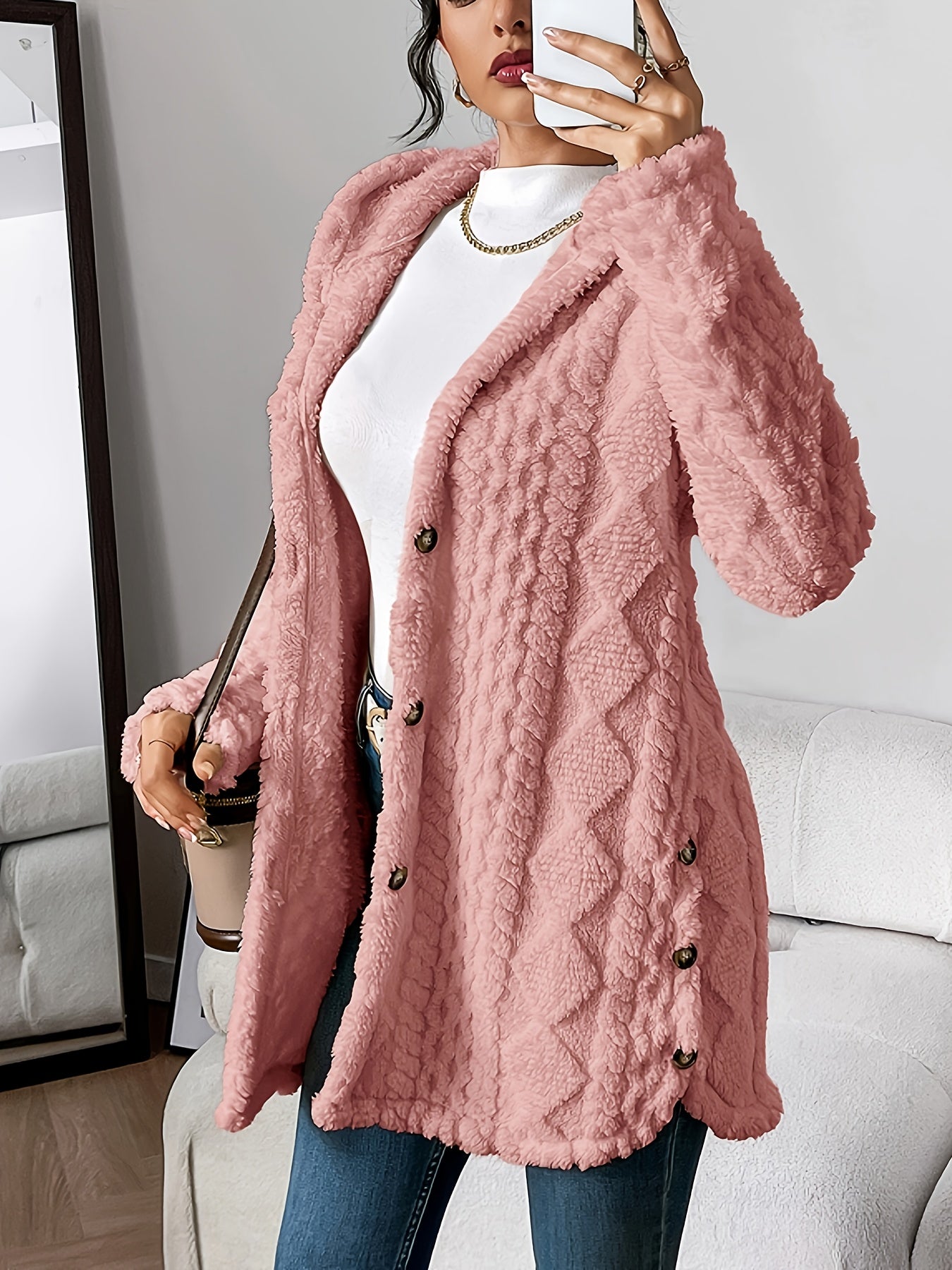 Plush Diamond Hooded Longline Cardigan