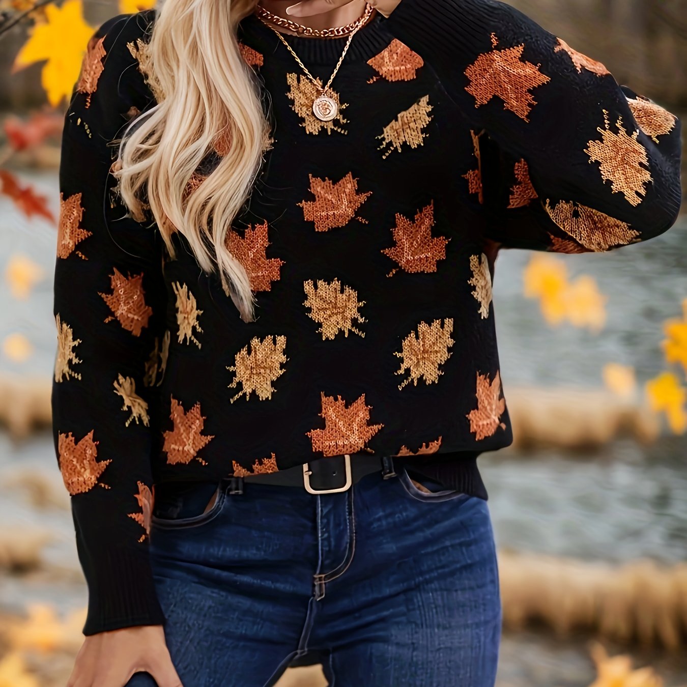 Autumn Leaf Sweater Black Orange
