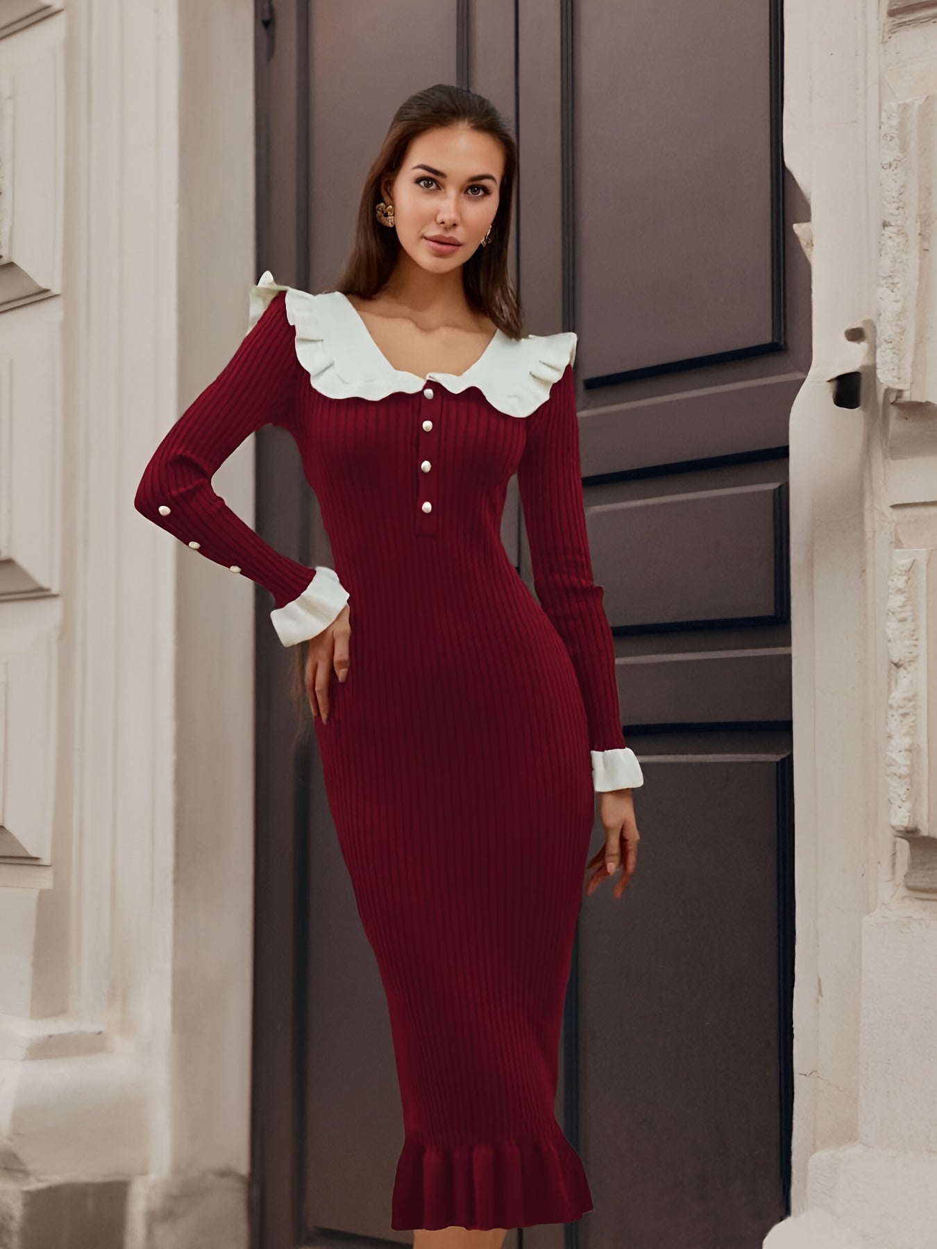 Vintage European French Ruffle Sweater Dress