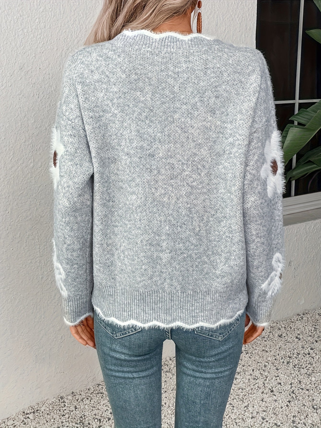 Olive Green Floral Pullover Soft Sweater