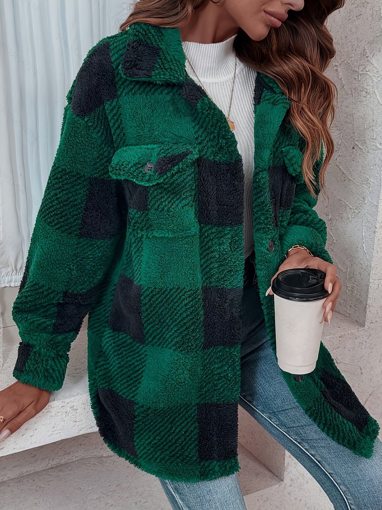 Cozy Yellow-White Plaid Fleece Jacket