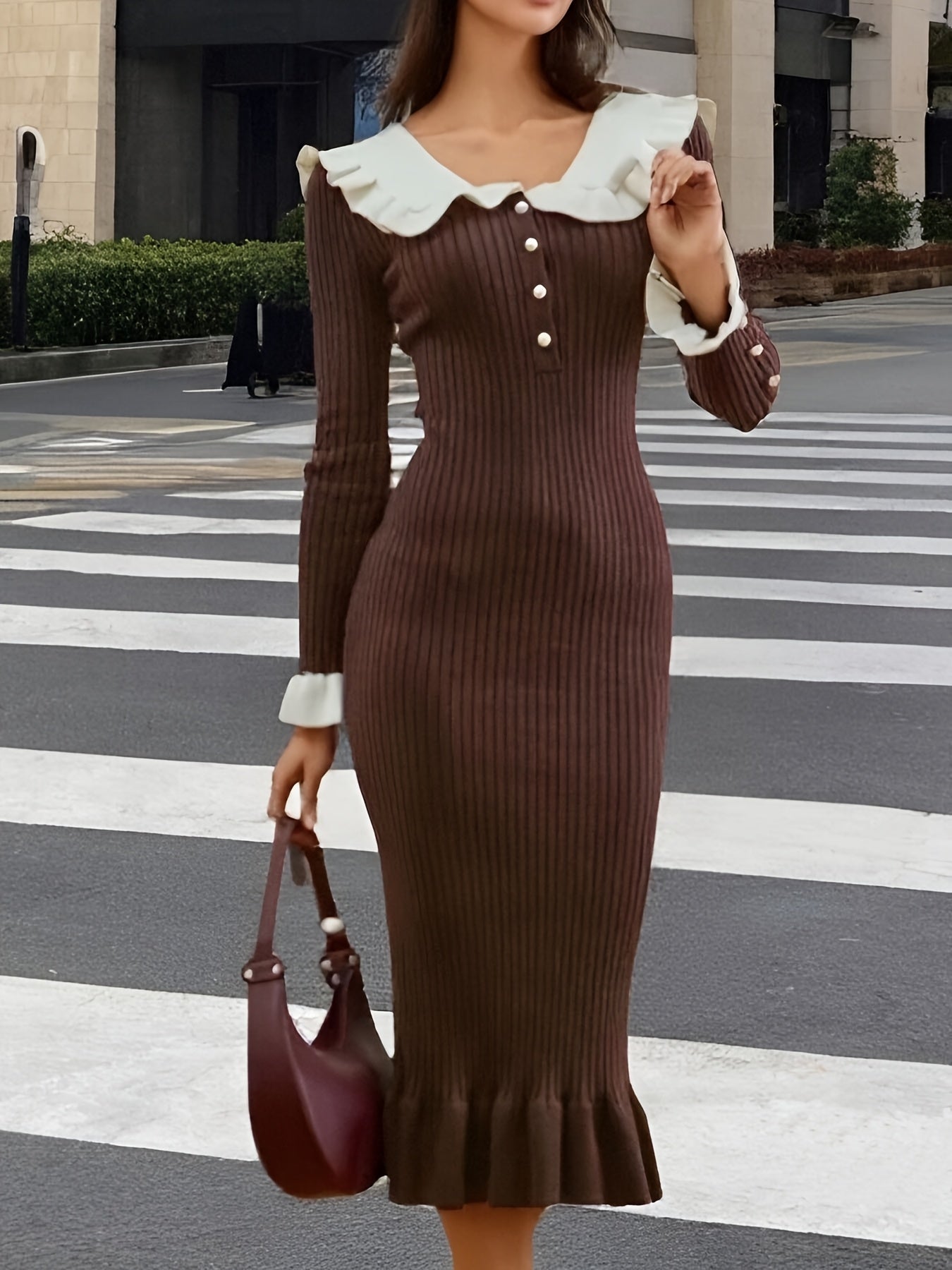 Vintage European French Ruffle Sweater Dress