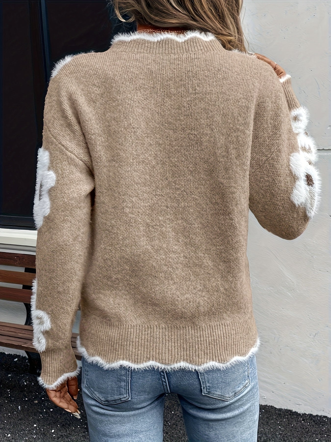 Olive Green Floral Pullover Soft Sweater