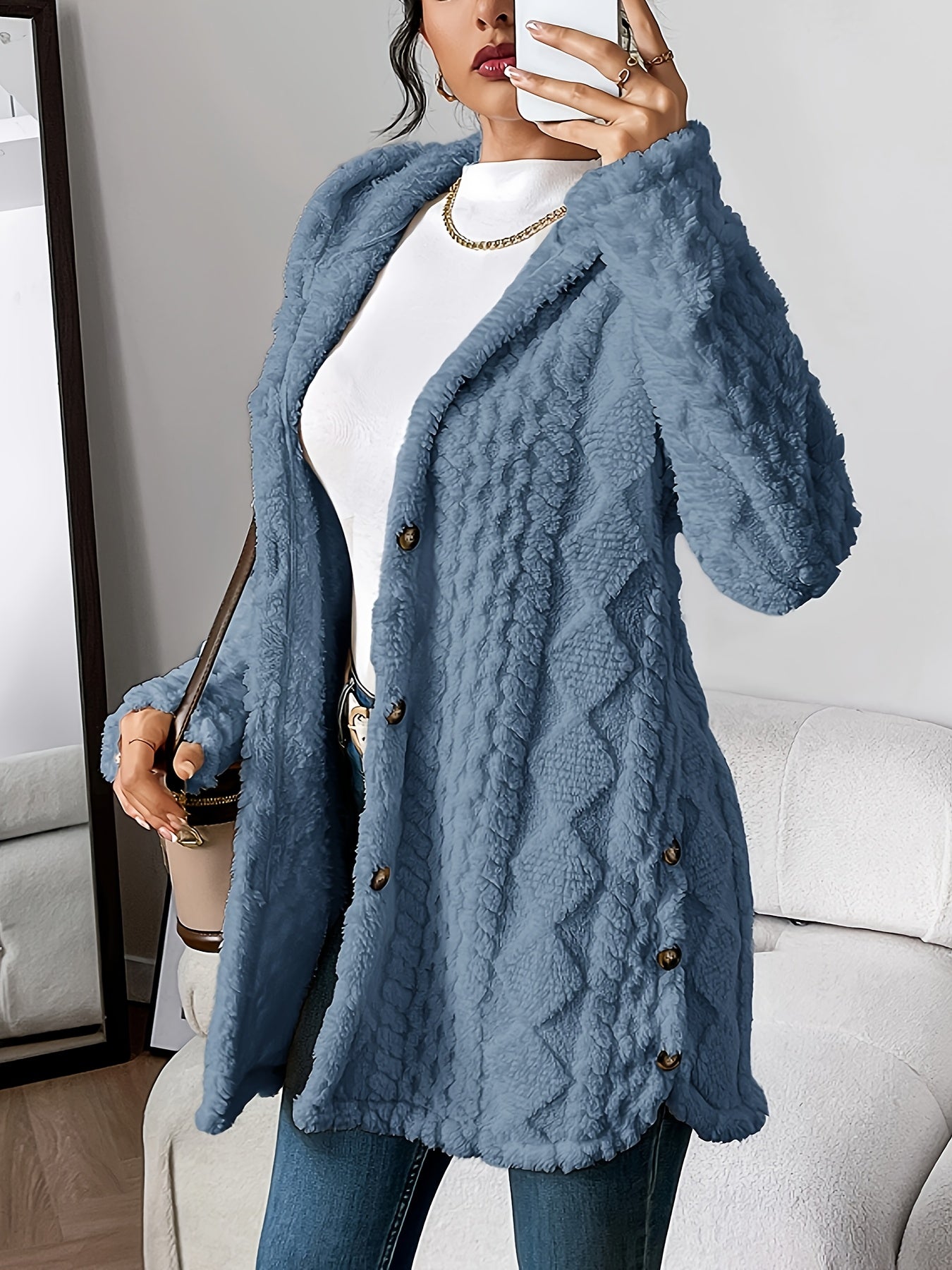 Plush Diamond Hooded Longline Cardigan