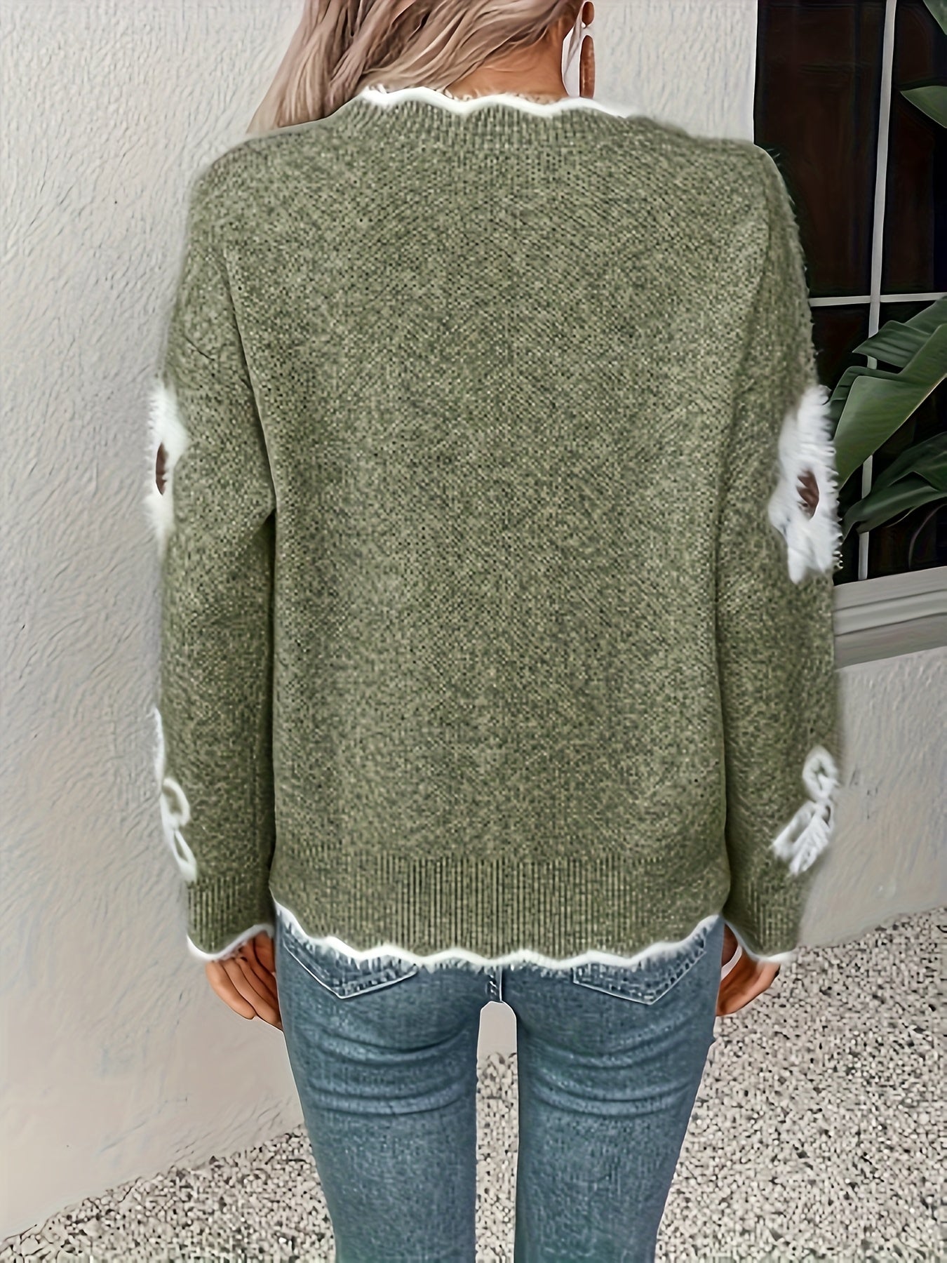 Olive Green Floral Pullover Soft Sweater