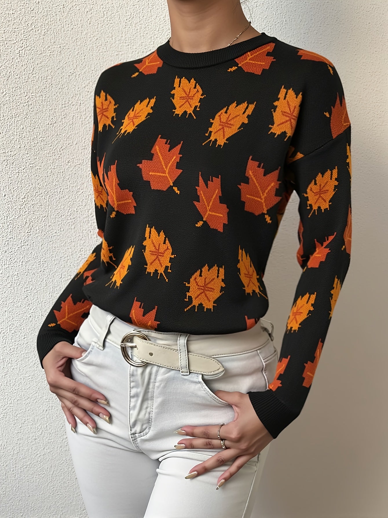 Autumn Leaf Sweater Black Orange