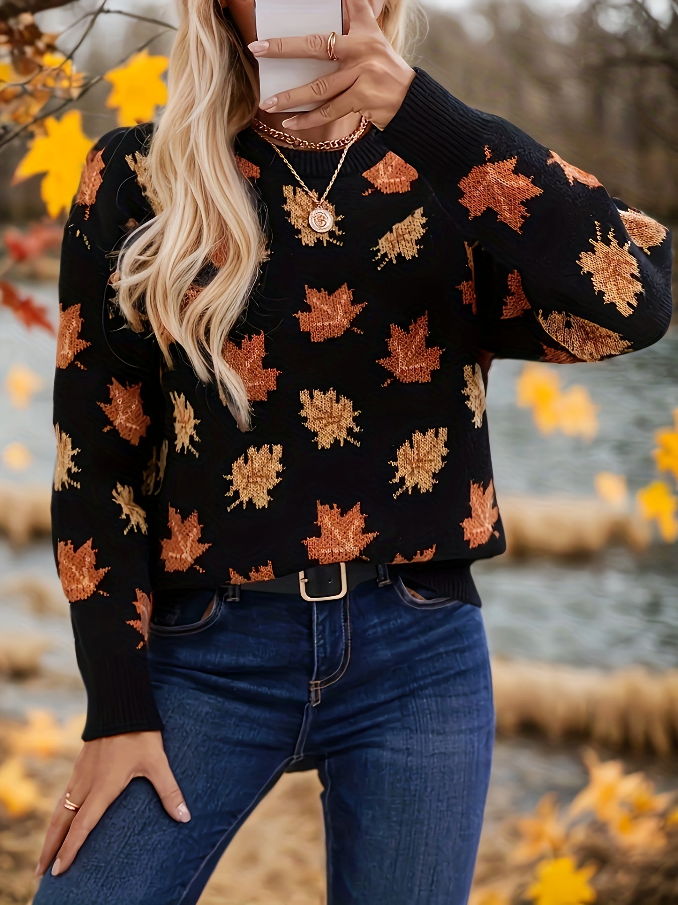 Autumn Leaf Sweater Black Orange