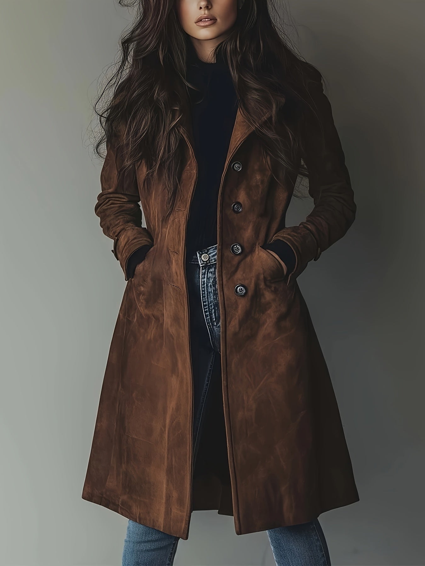 Elegant Vintage Single-Breasted Notched Lapel Coat