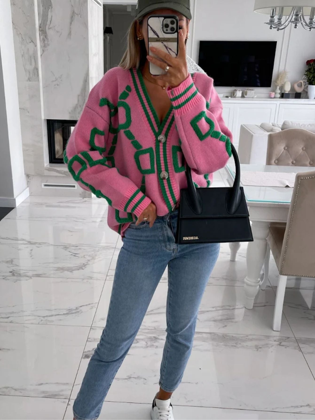 Colorblock V-Neck Button Knit Cardigan