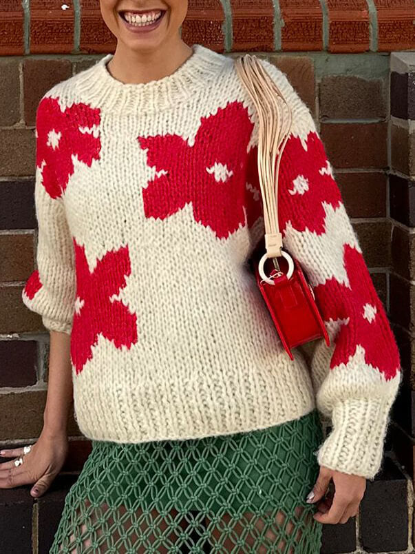 Versatile Floral Crew Neck Sweater
