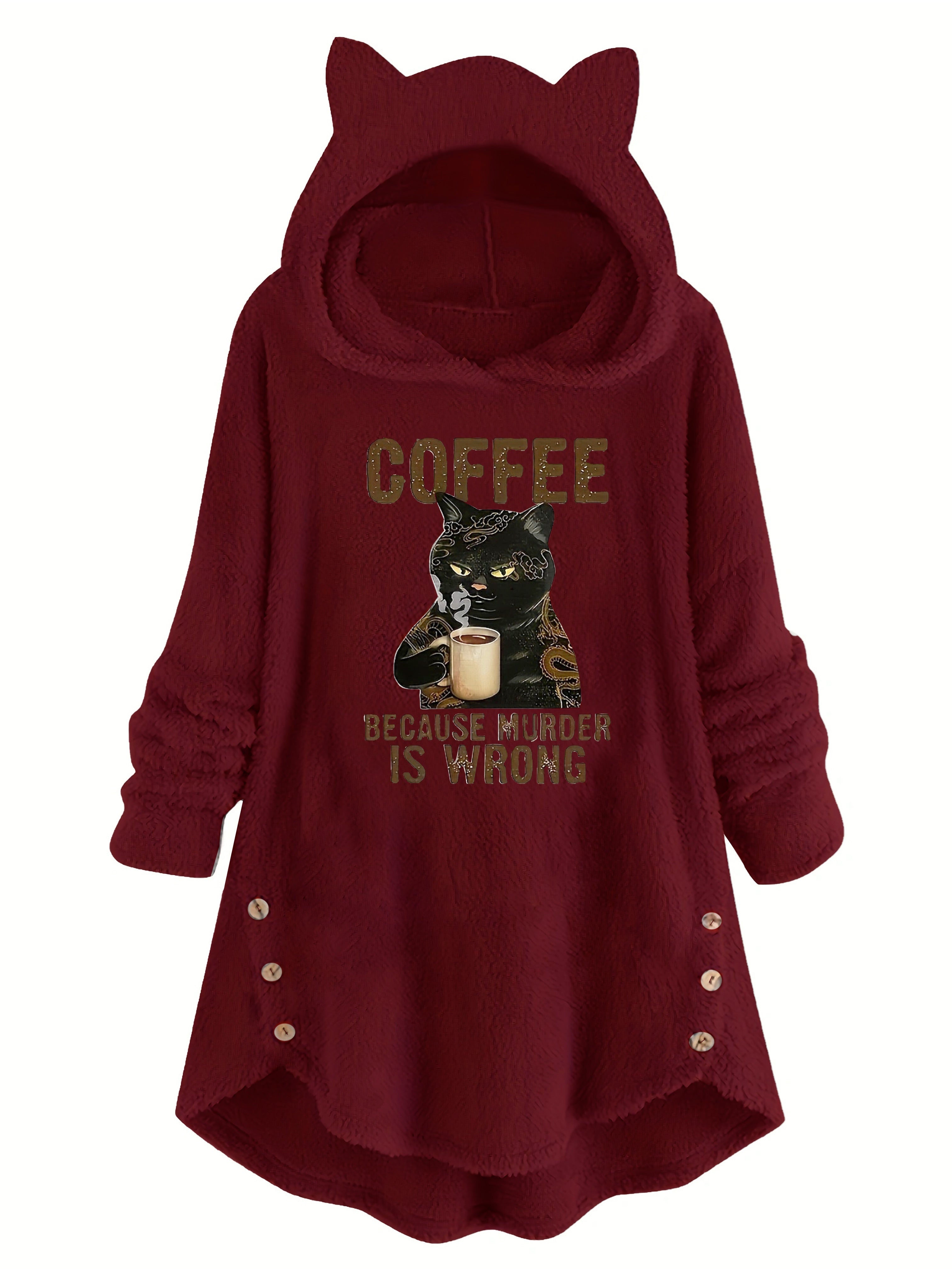 Cat Slogan Teddy Long-Sleeve Hoodie