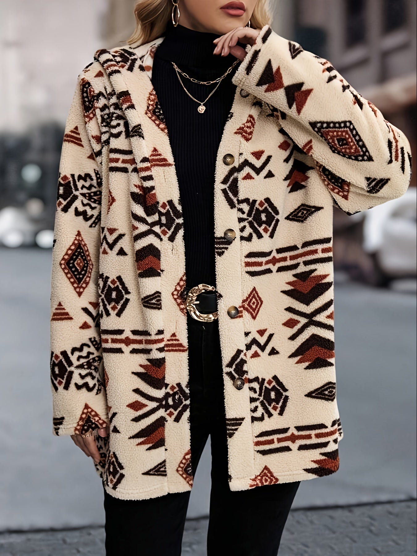 Plush Hooded Button-Front Winter Coat