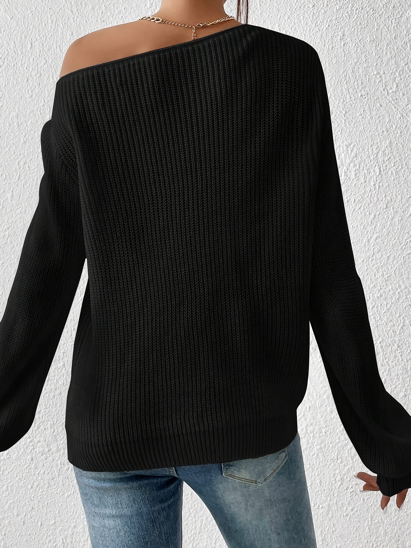 Elegant Asymmetrical Off-Shoulder Knit Sweater