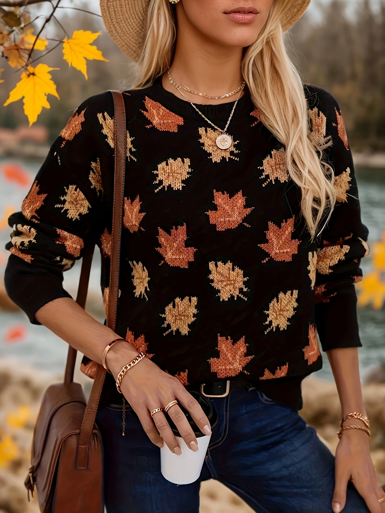 Autumn Leaf Sweater Black Orange