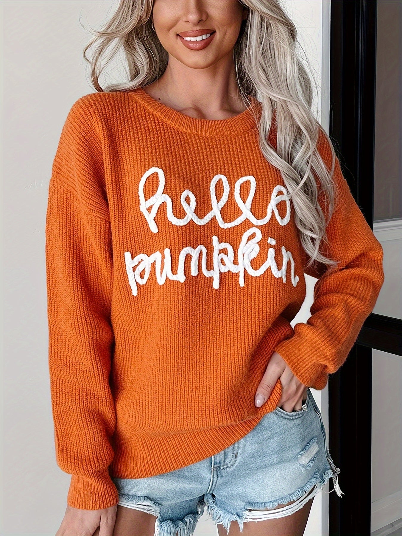 Hello Pumpkin Graphic Sweater Cozy Fall