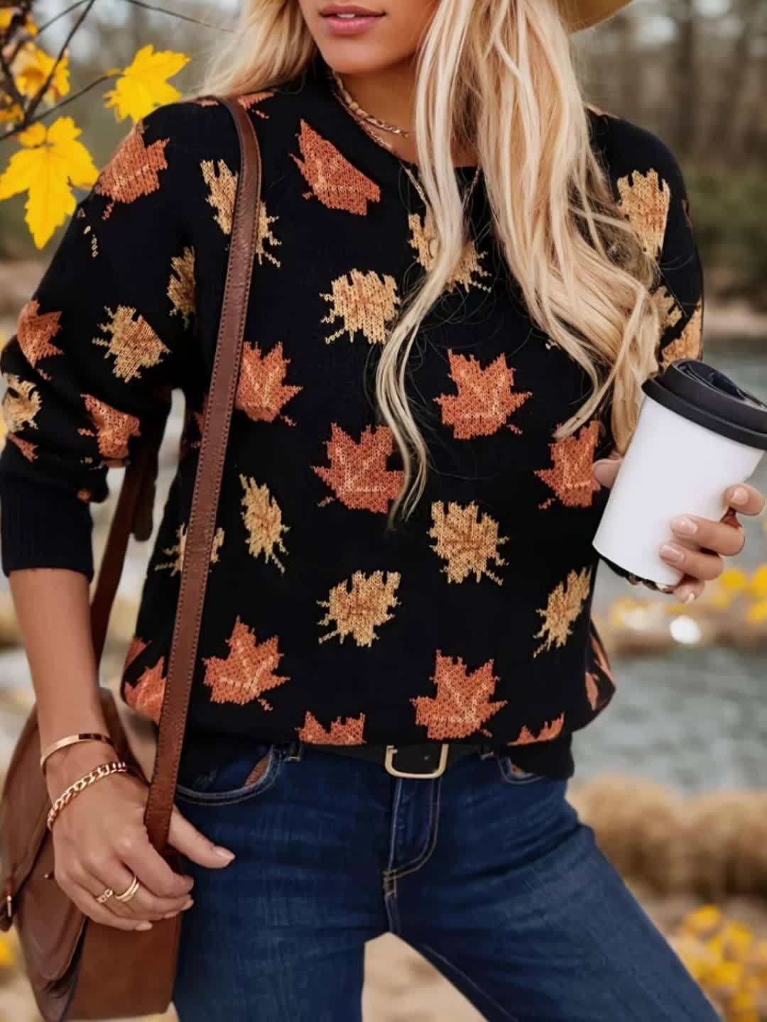 Autumn Leaf Sweater Black Orange