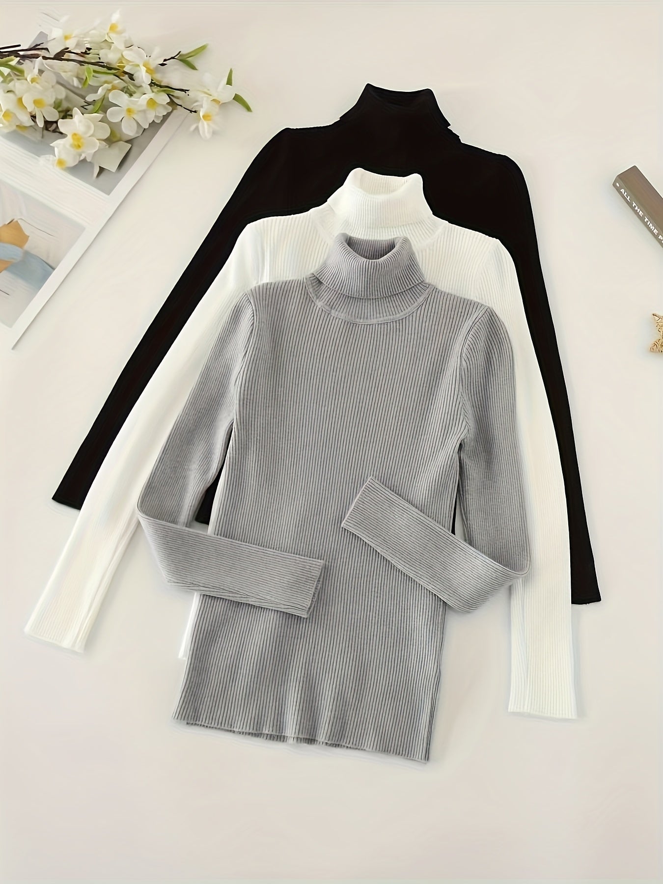 3-Pack Long Sleeve Turtleneck Sweaters