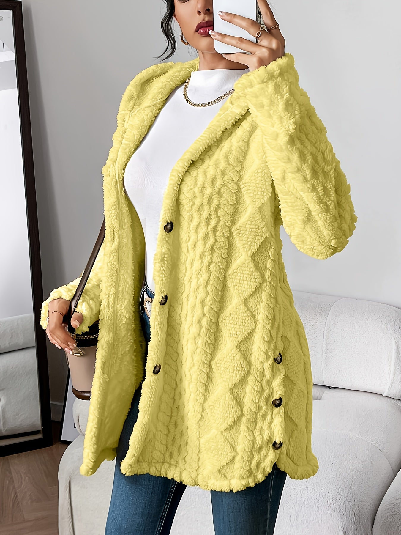 Plush Diamond Hooded Longline Cardigan
