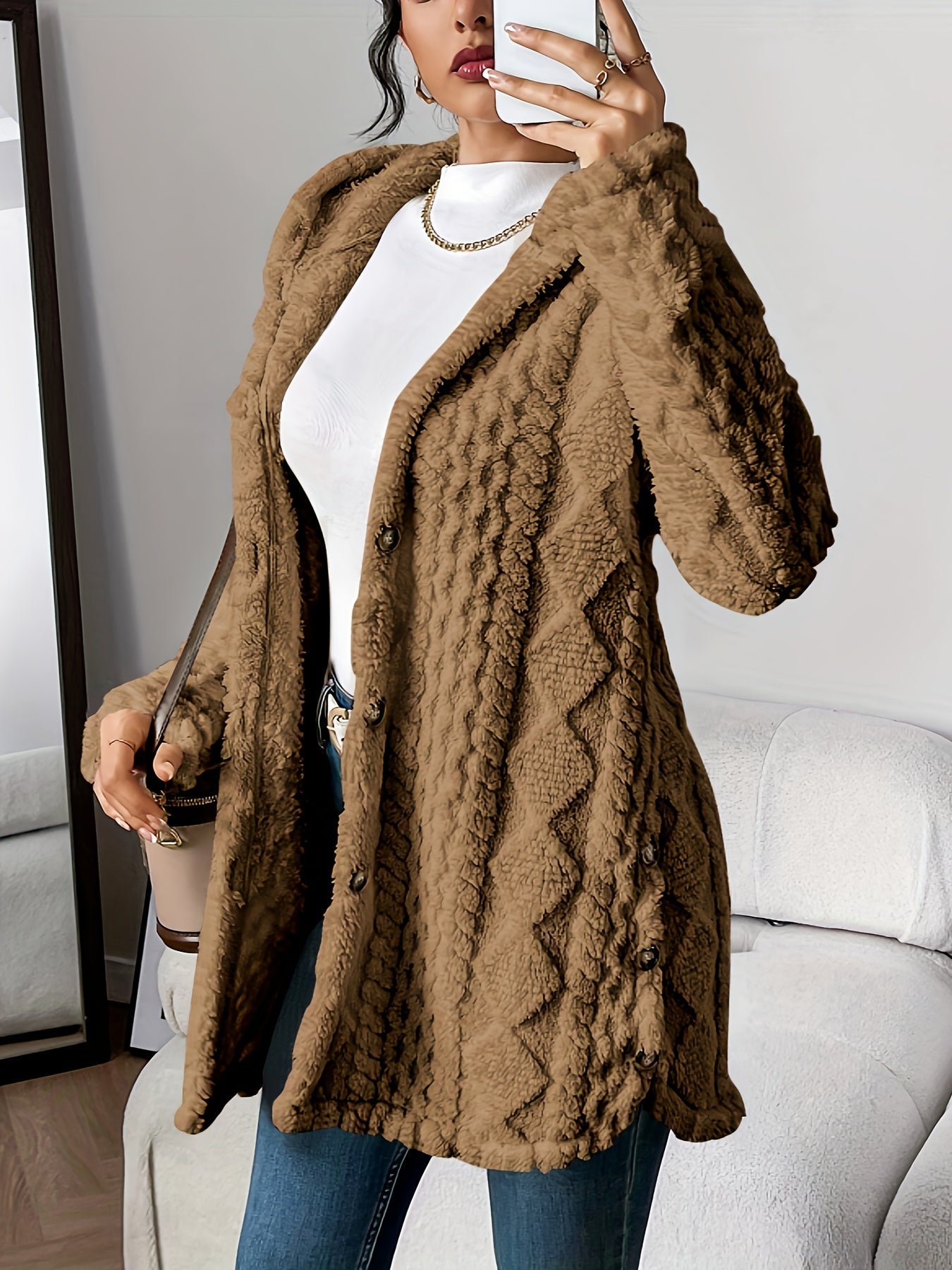 Plush Diamond Hooded Longline Cardigan