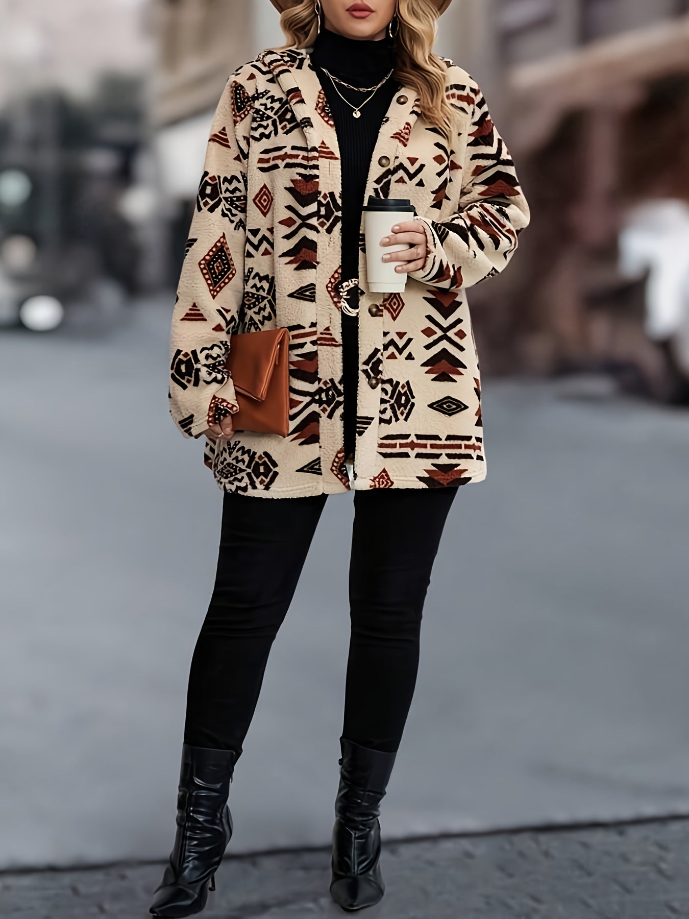 Plush Hooded Button-Front Winter Coat