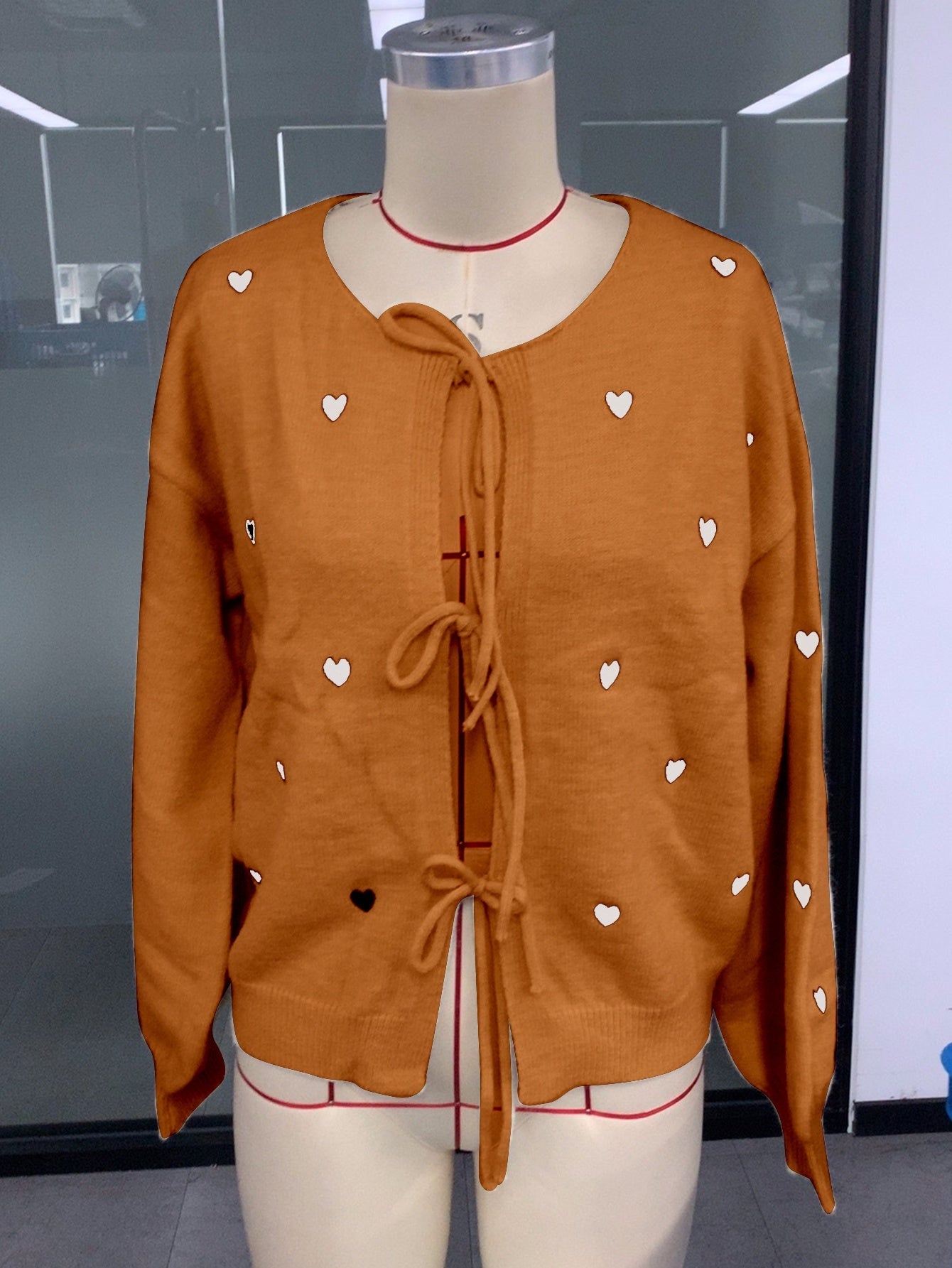 Cozy Beige Heart Bow Sweater