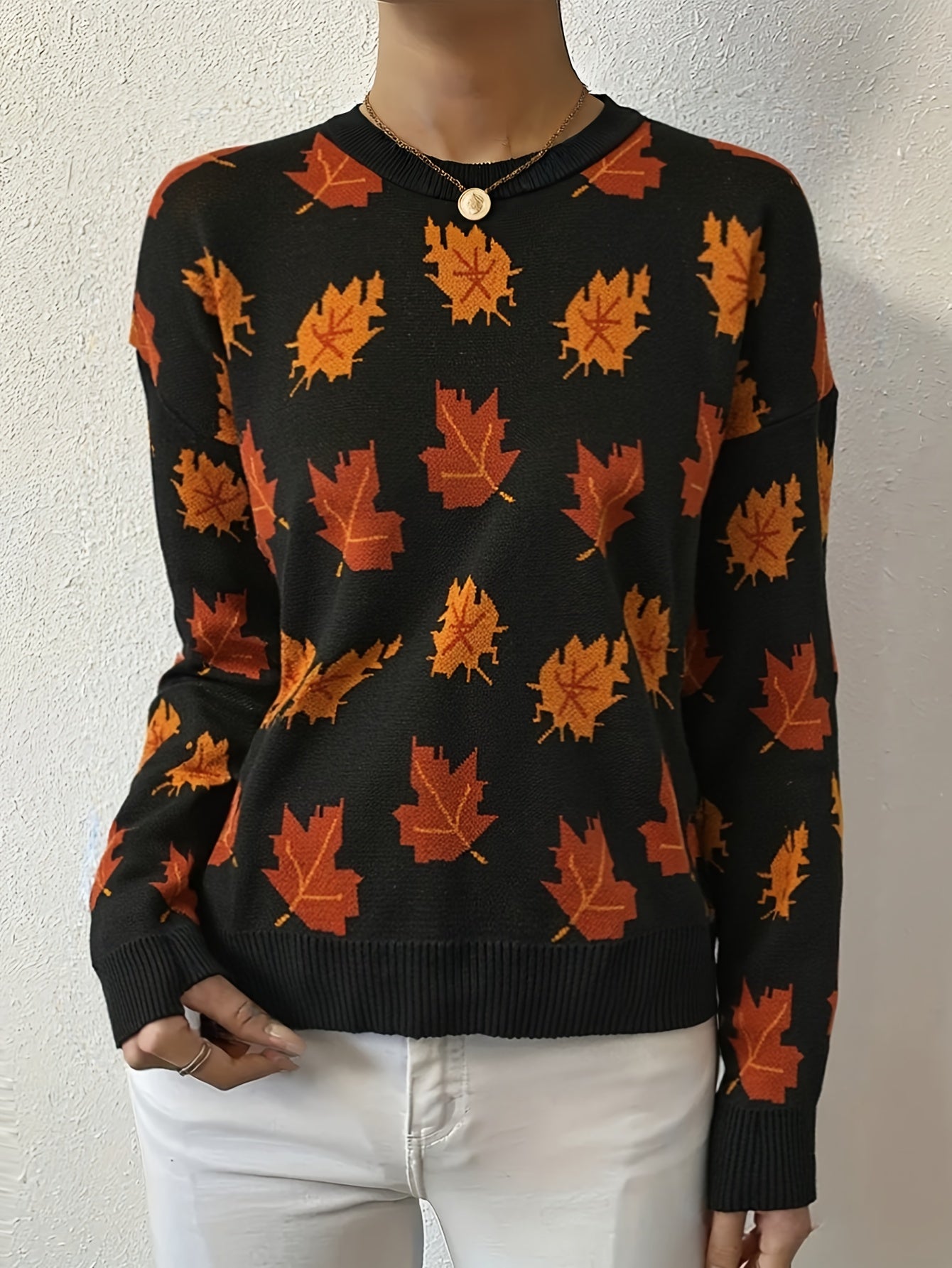 Autumn Leaf Sweater Black Orange