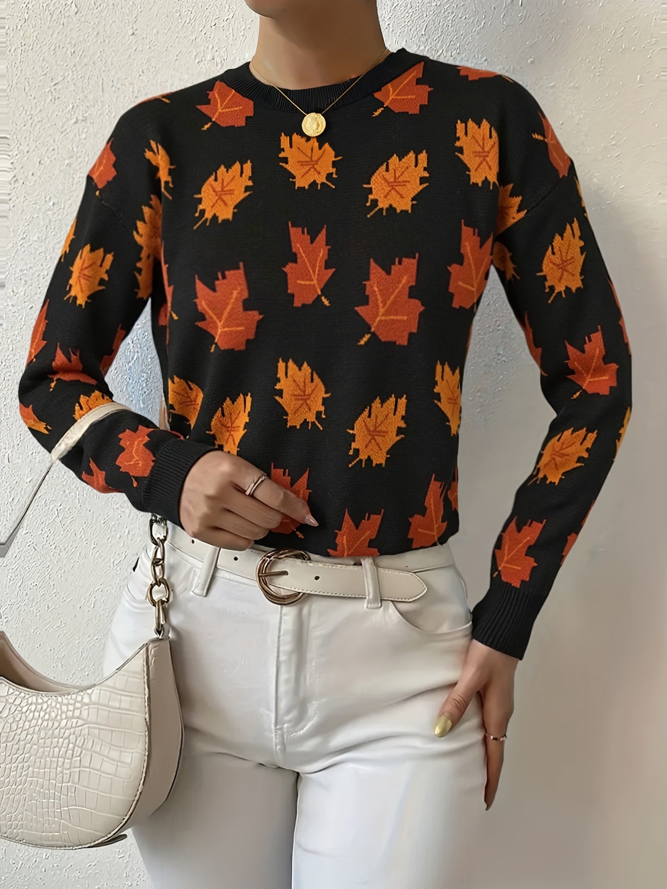 Autumn Leaf Sweater Black Orange