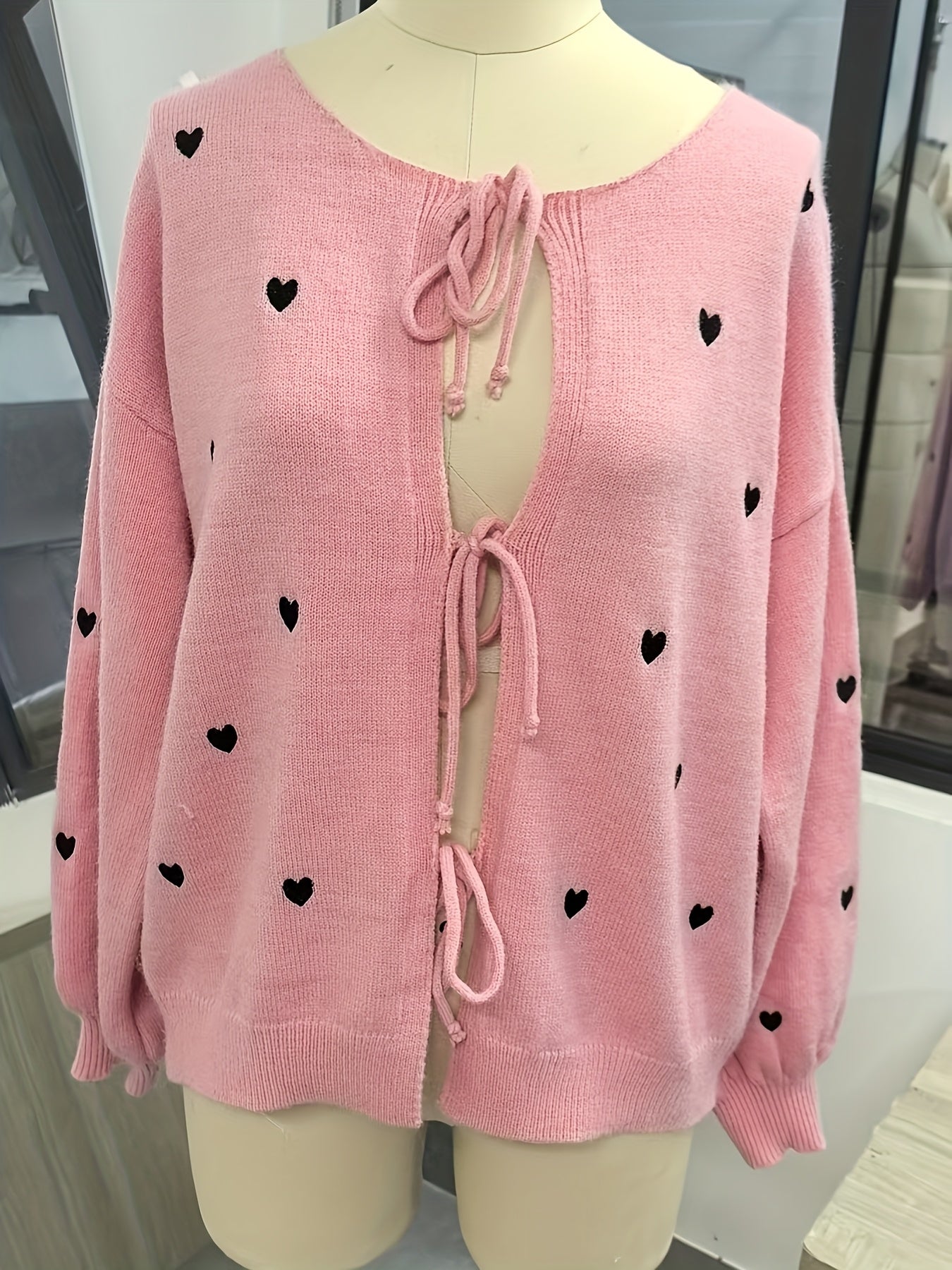 Cozy Beige Heart Bow Sweater