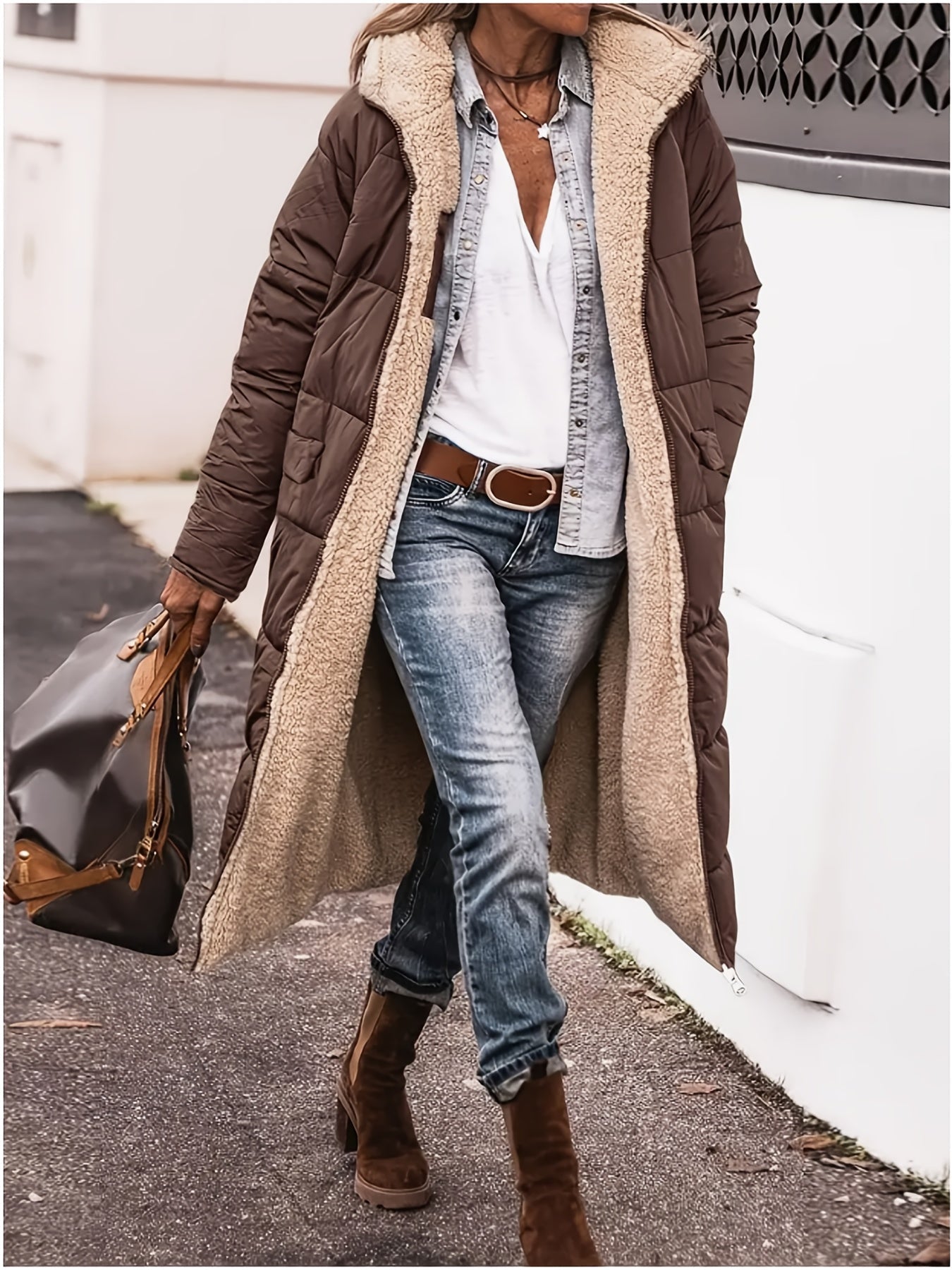 Reversible Fleece-Lined Long Zip Coat