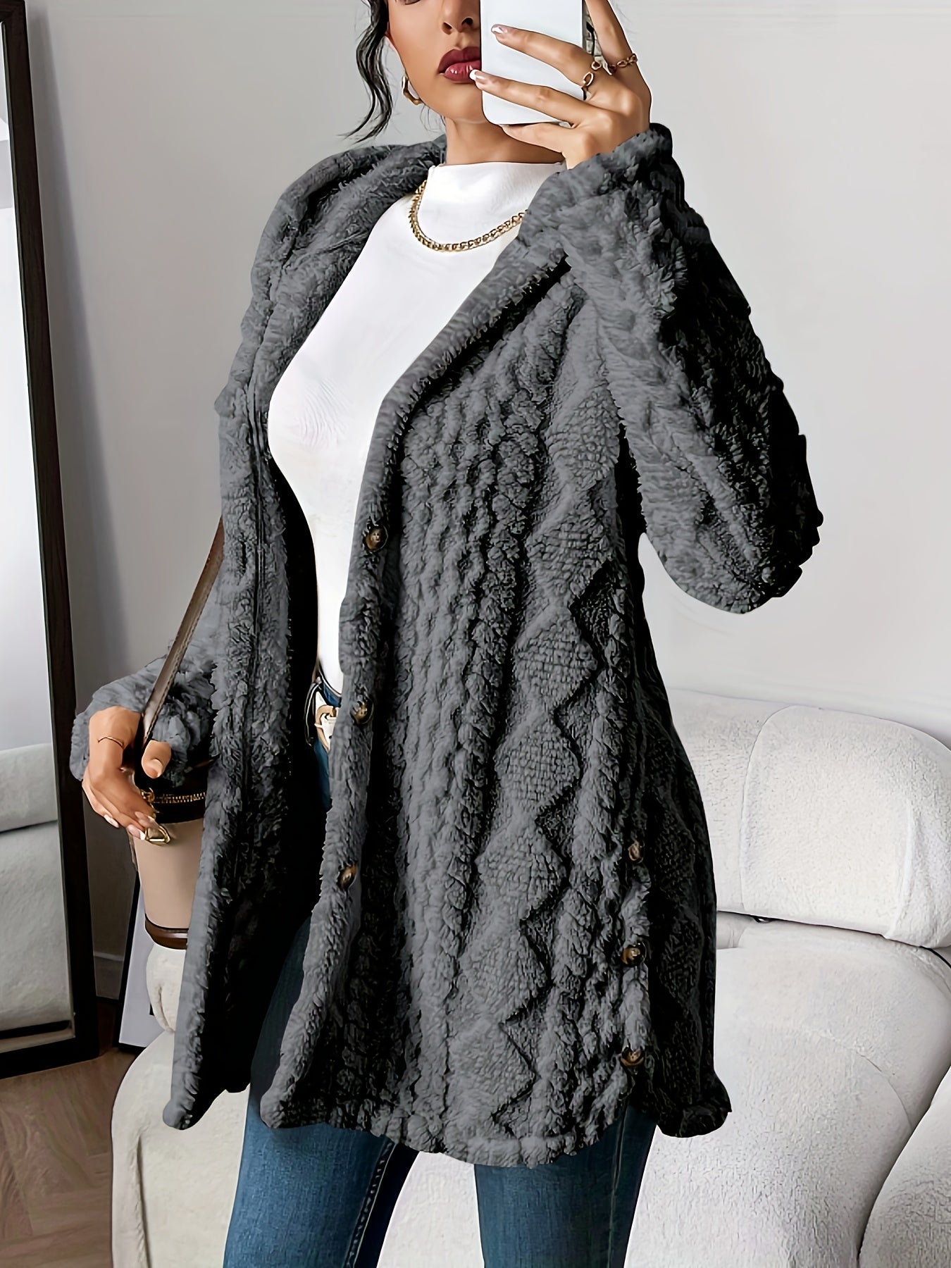 Plush Diamond Hooded Longline Cardigan