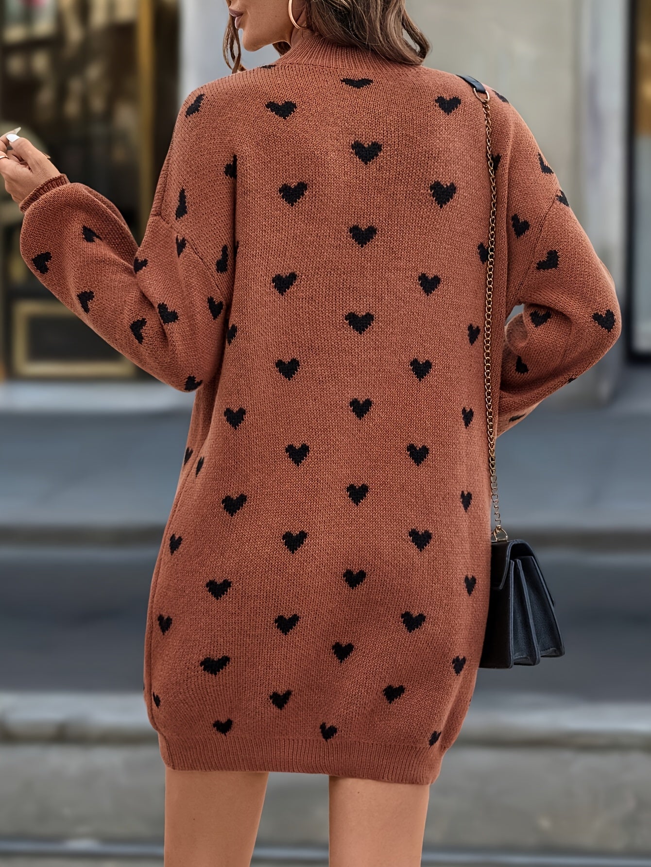 Fall Winter Heart Ribbed Sweater Dress