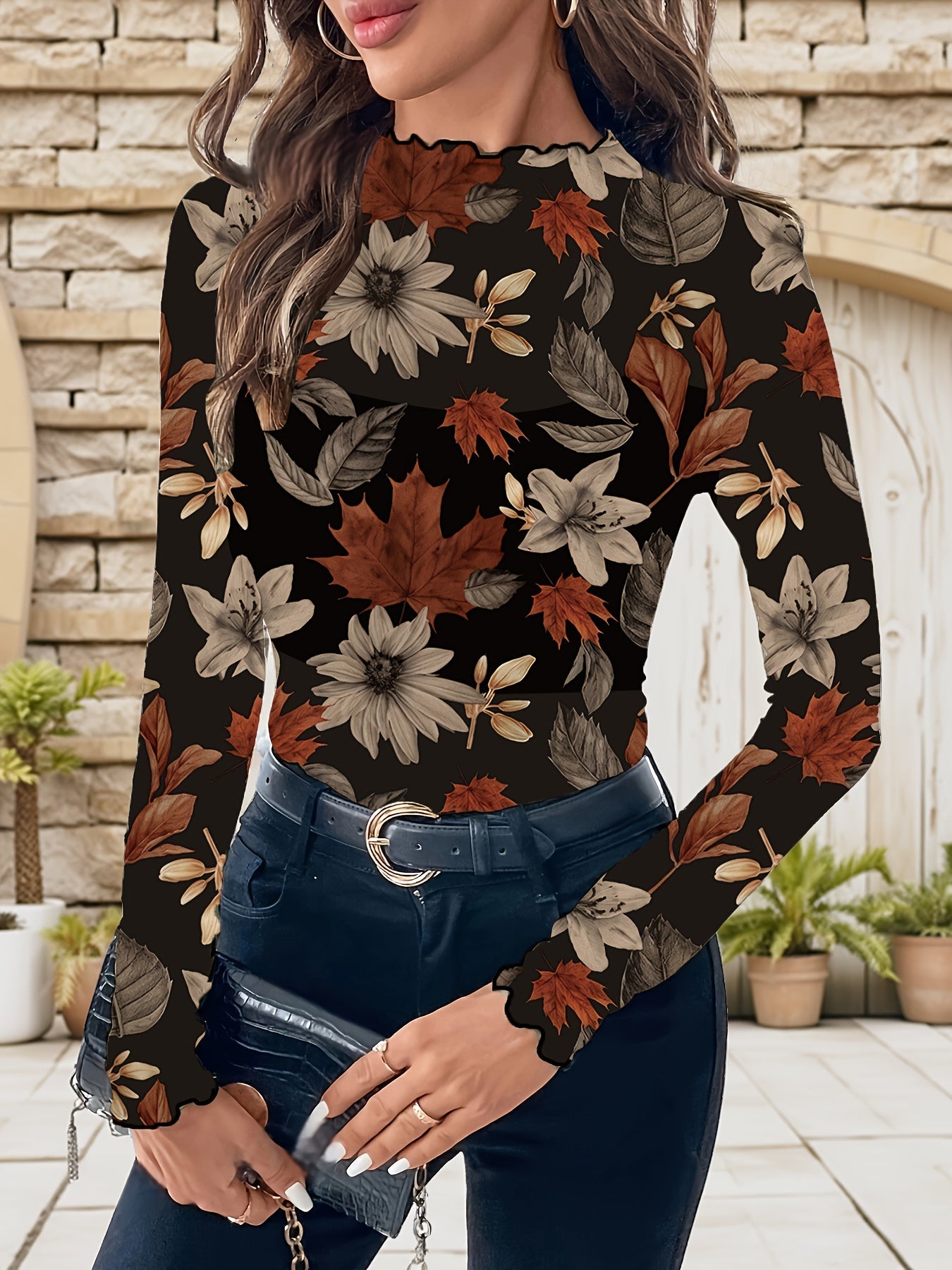 Elegant Sheer Purple Floral Mesh Top