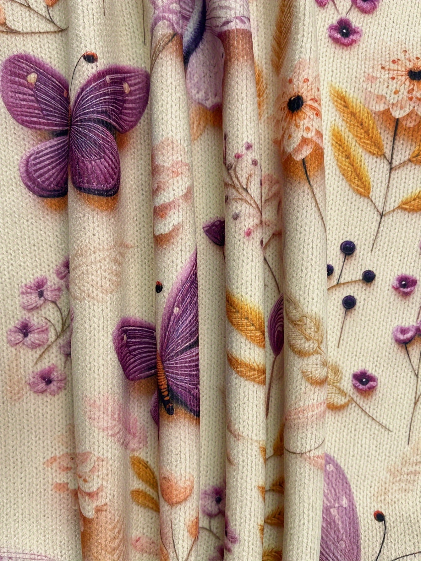 Purple Butterfly V-Neck Long Sleeve Sweater