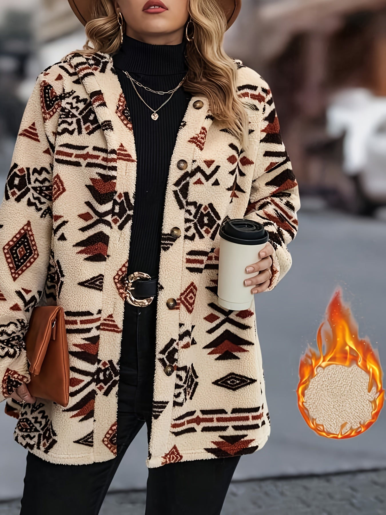 Plush Hooded Button-Front Winter Coat