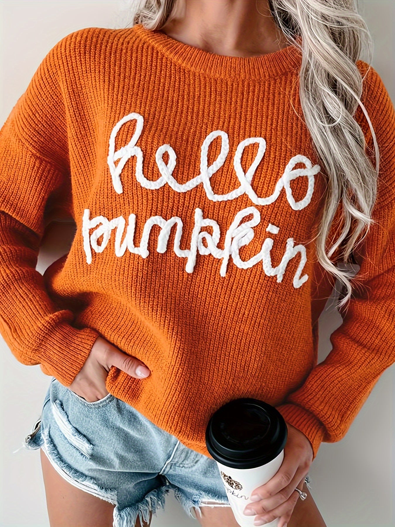 Hello Pumpkin Graphic Sweater Cozy Fall