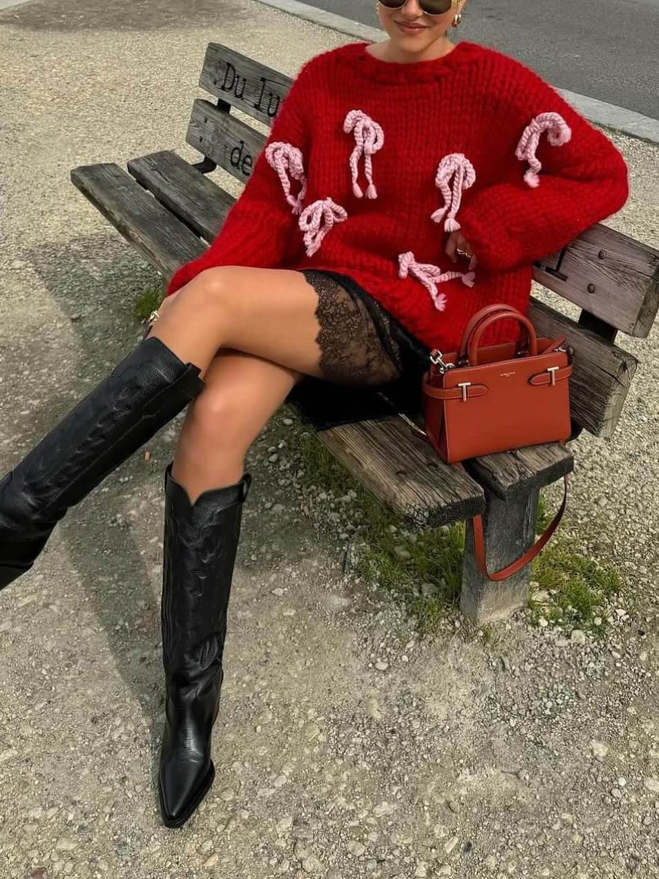 Bow Crewneck Oversized Knit Sweater